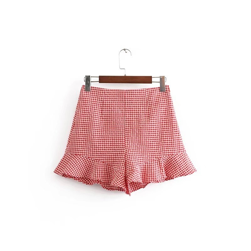 Fashion Pink Grid Pattern Decorated Pants,Shorts