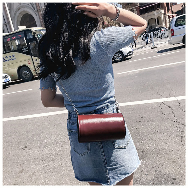 Fashion Claret Red Cylindrical Shape Design Pure Color Bag,Shoulder bags