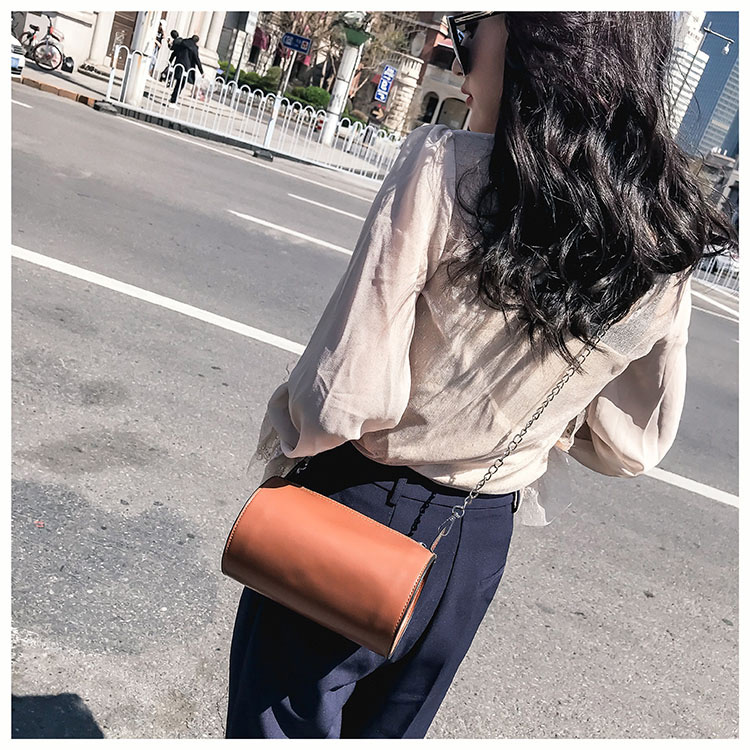 Fashion Khaki Cylindrical Shape Design Pure Color Bag,Shoulder bags