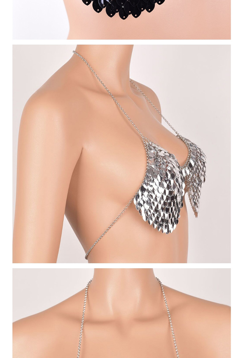 Sexy Silver Color Off-the-shoulder Design Paillette Decorated Bikini,Body Piercing Jewelry
