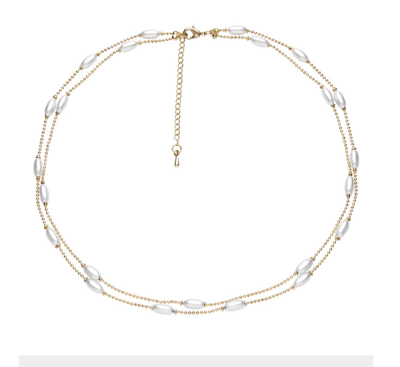 Elegant Gold Color+white Double Layer Design Pearl Decorated Necklace,Multi Strand Necklaces