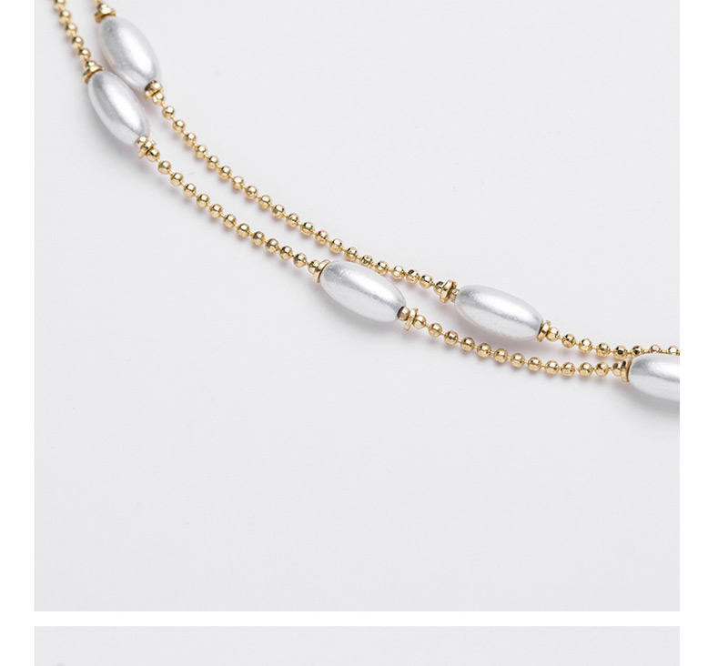 Elegant Gold Color+white Double Layer Design Pearl Decorated Necklace,Multi Strand Necklaces