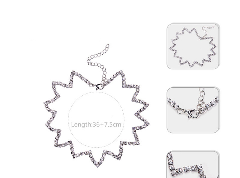 Fashion Silver Color Wave Shape Design Full Diamond Decorated Necklace,Chokers