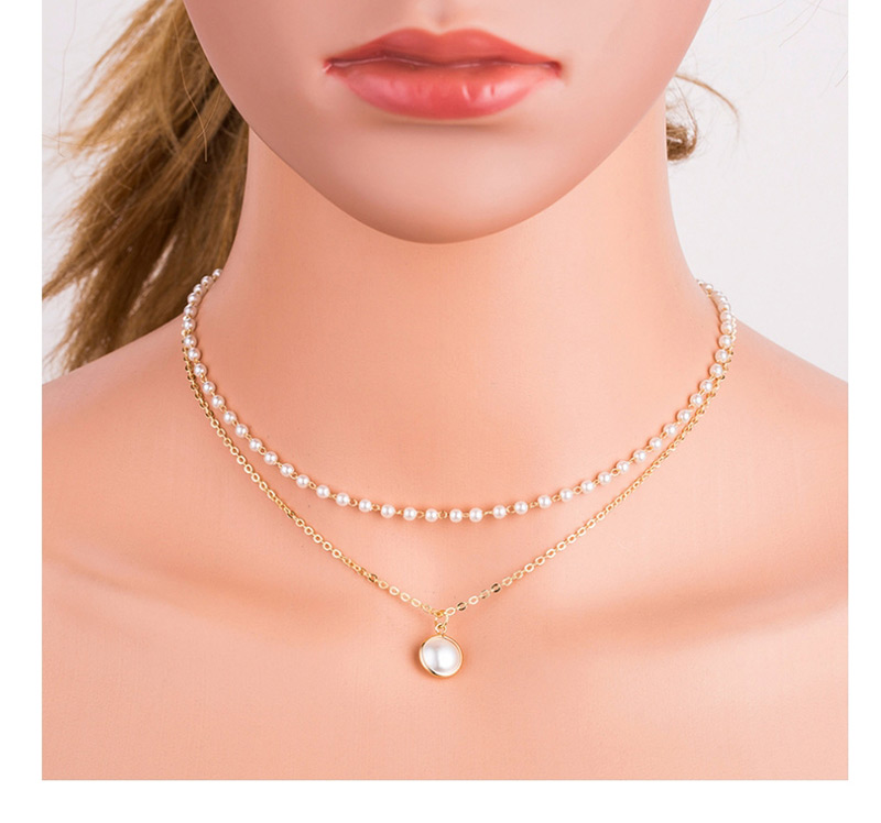 Elegant Silver Color Double Layer Design Pearl Decorated Necklace,Multi Strand Necklaces
