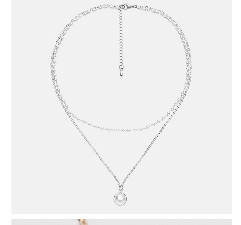 Elegant Silver Color Double Layer Design Pearl Decorated Necklace,Multi Strand Necklaces