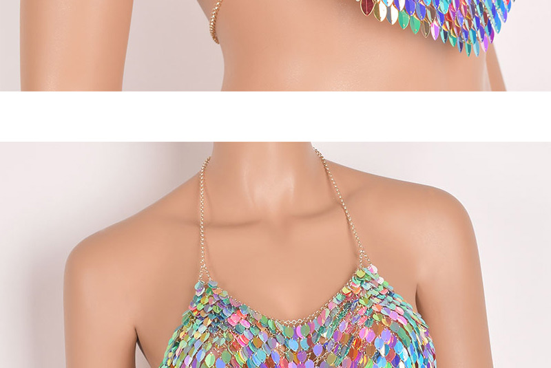 Sexy Multi-color Off-the-shoulder Design Paillette Decorated Body Chain(3pcs),Body Piercing Jewelry