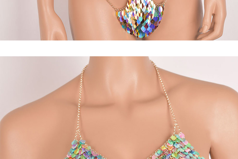Sexy Multi-color Off-the-shoulder Design Paillette Decorated Body Chain(3pcs),Body Piercing Jewelry