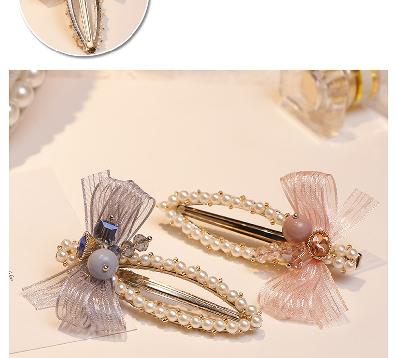 Fashion Gray Bowknot Shape Decorated Pearl Hair Clip,Hairpins