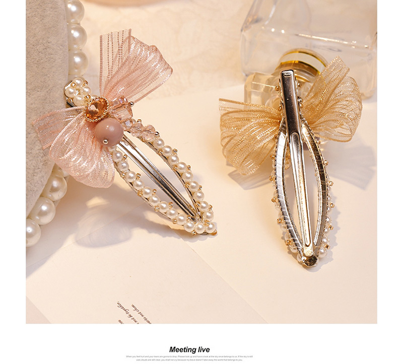 Fashion Champagne Bowknot Shape Decorated Pearl Hair Clip,Hairpins
