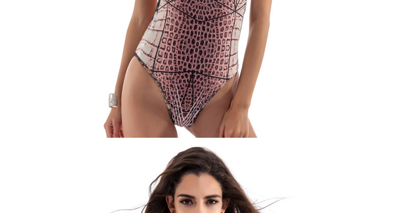 Sexy Dark Pink Leopard Pattern Decorated One-piece Swimwear,One Pieces