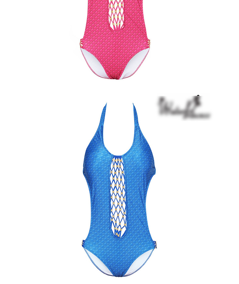 Sexy Plum Red Grids Pattern Decorated Hollow Out Swimwear,One Pieces