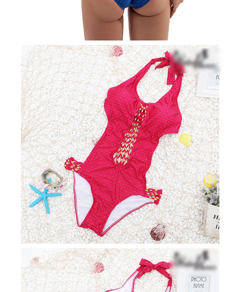 Sexy Plum Red Grids Pattern Decorated Hollow Out Swimwear,One Pieces