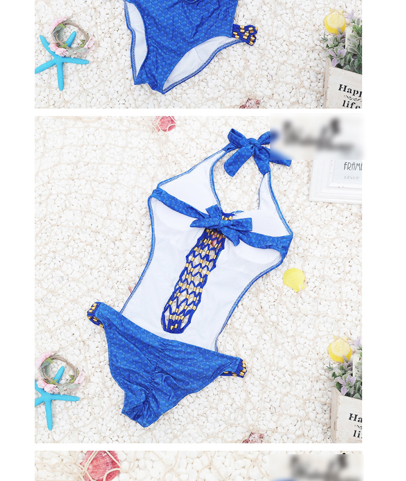 Sexy Blue Grids Pattern Decorated Hollow Out Swimwear,One Pieces
