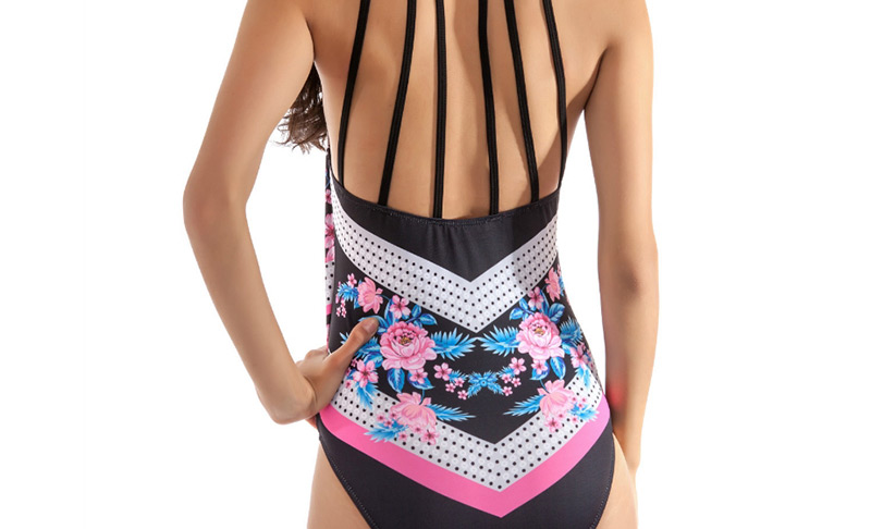 Sexy Multi-color Off-the-shoulder Design Flower Pattern Decorated Swimwear,One Pieces