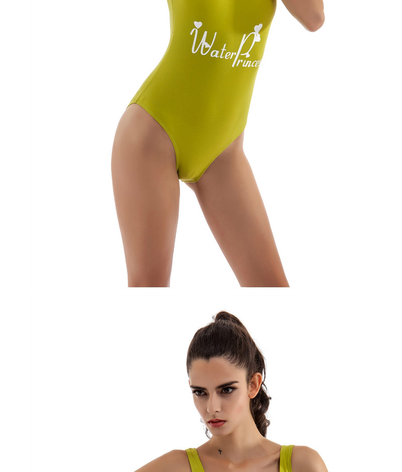 Sexy Green Round Neckline Design Letter Pattern Swimwear,One Pieces