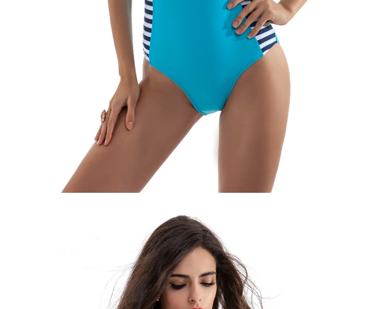 Sexy Blue Stripe Pattern Decorated Suspender Swimwear,One Pieces