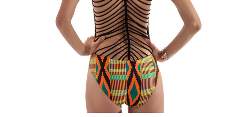 Sexy Multi-color Stripe Pattern Decorated Backless Swimwear,One Pieces