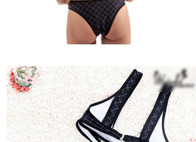 Sexy Black Grids Pattern Decorated Hollow Out Swimwear,One Pieces