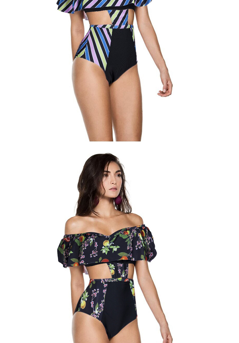 Sexy Multi-color Stripe Pattern Decorated One-piece Swimwear,One Pieces