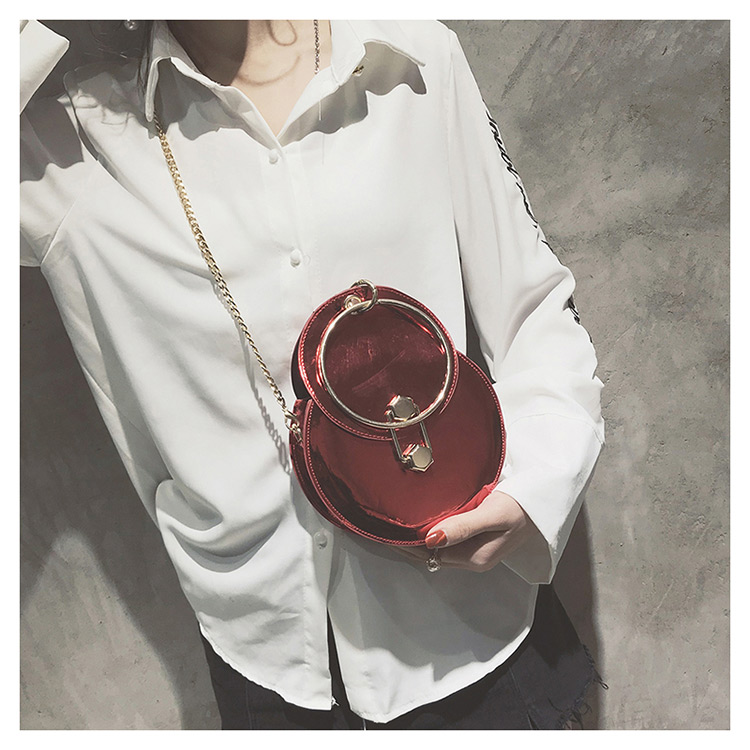 Fashion Claret Red Round Shape Decorated Bag,Handbags