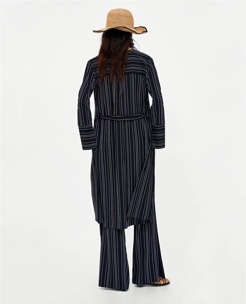 Fashion Navy Stripe Pattern Decorated V Neckline Windbreaker,Coat-Jacket