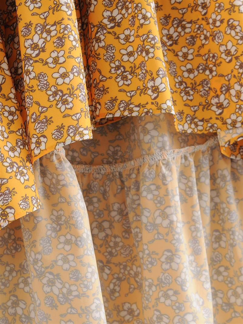 Fashion Yellow Flowers Pattern Decorated Skirt,Skirts
