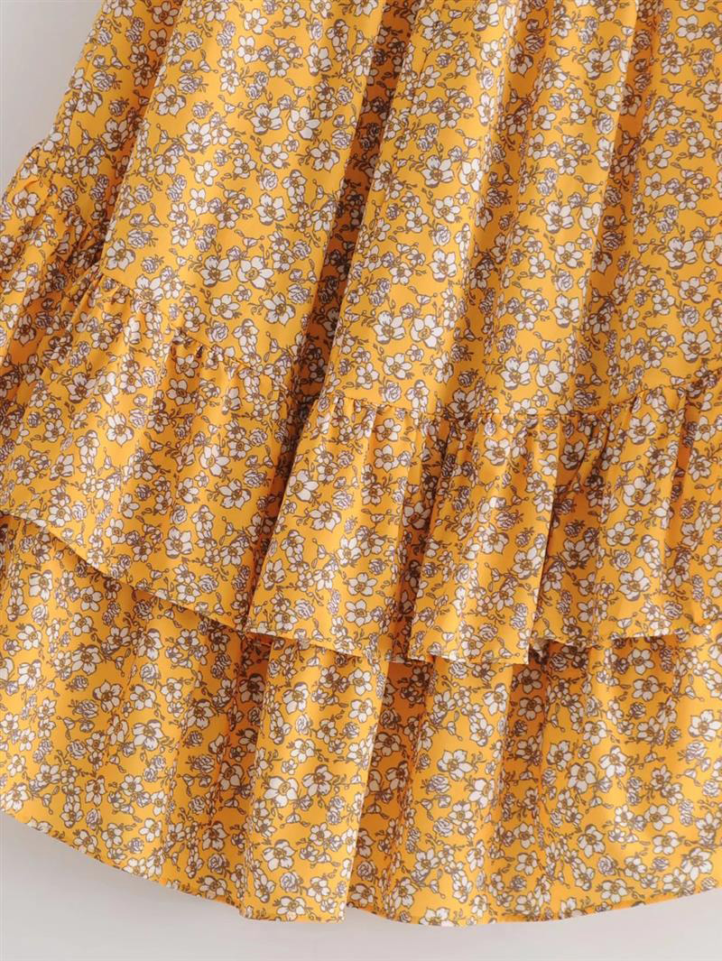 Fashion Yellow Flowers Pattern Decorated Skirt,Skirts