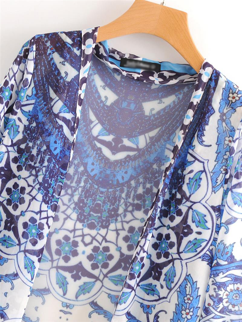 Fashion Blue+white Flowers Decorated Long Sleeves Sunscreen Smock,Sunscreen Shirts