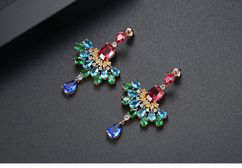Fashion Pink+green Geometric Shape Diamond Decorated Earrings,Earrings