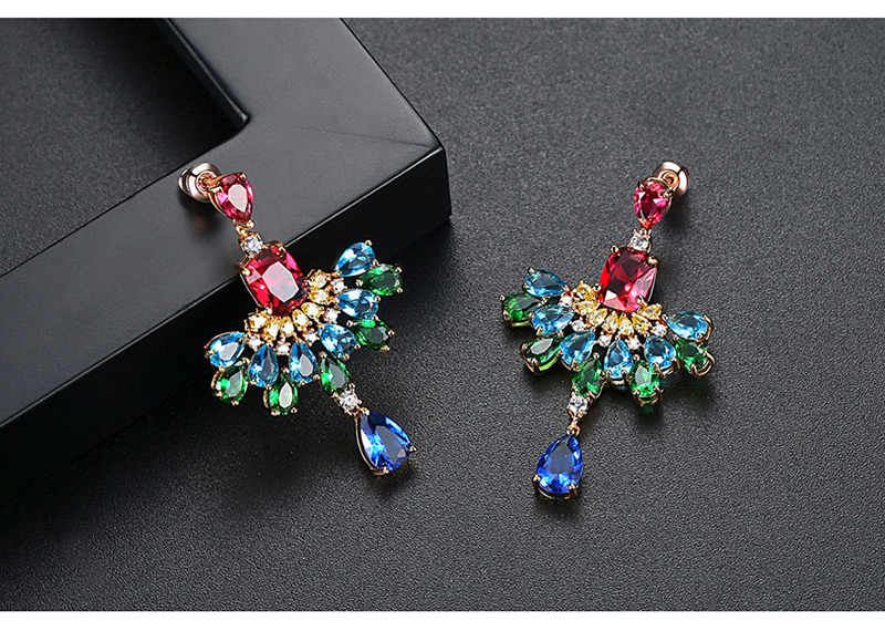 Fashion Pink+green Geometric Shape Diamond Decorated Earrings,Earrings