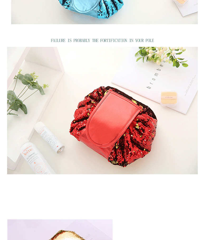 Fashion Red Paillette Decorated Pure Color Cosmetic Bag,Home storage