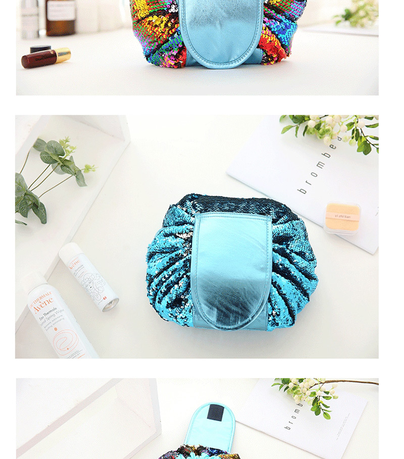 Fashion Blue Paillette Decorated Pure Color Cosmetic Bag,Home storage