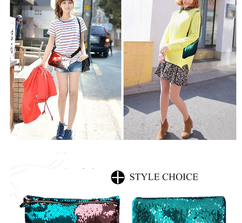 Fashion Green+black Paillette Decorated Color-matching Bag,Household goods