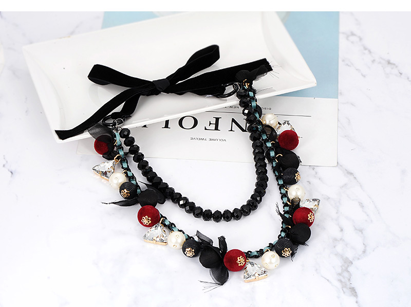 Fashion Black Full Diamond Decorated Double Layer Necklace,Pendants