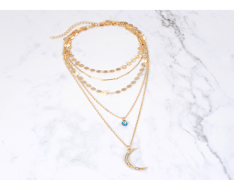 Fashion Gold Color Moon Shape Decorated Multi-layer Necklace,Multi Strand Necklaces
