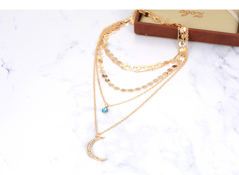 Fashion Gold Color Moon Shape Decorated Multi-layer Necklace,Multi Strand Necklaces