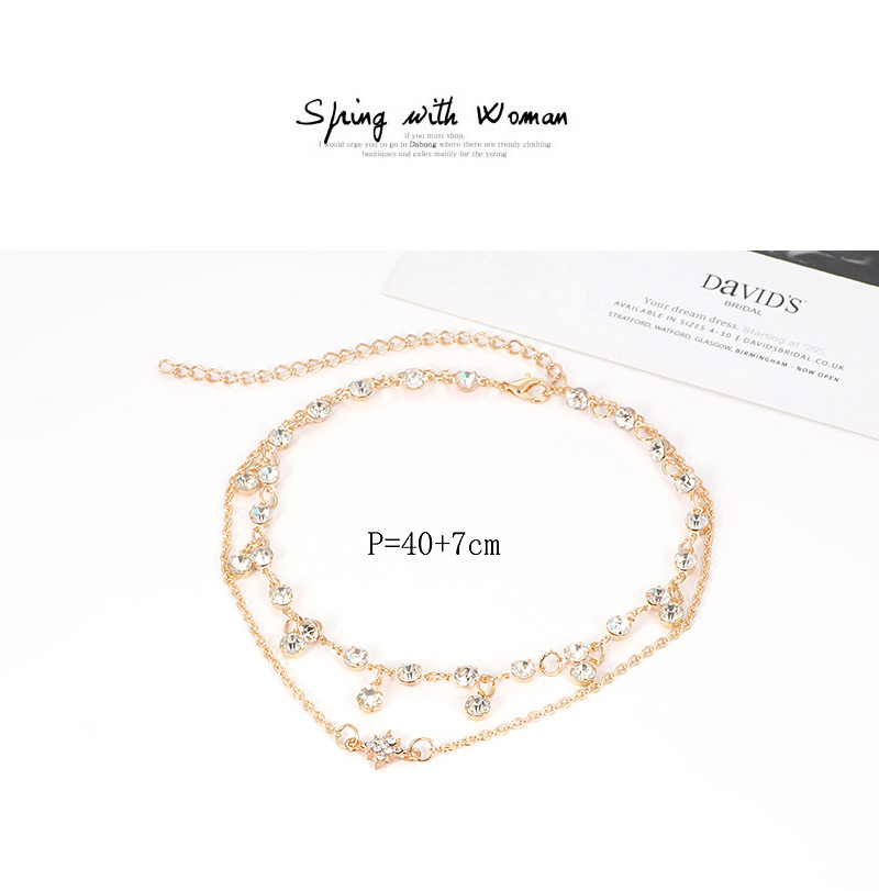 Fashion Gold Color Full Diamond Decorated Double Layer Necklace,Multi Strand Necklaces