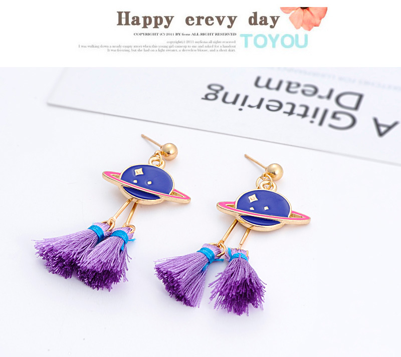 Fashion Purple Round Shape Decorated Tassel Earrings,Drop Earrings
