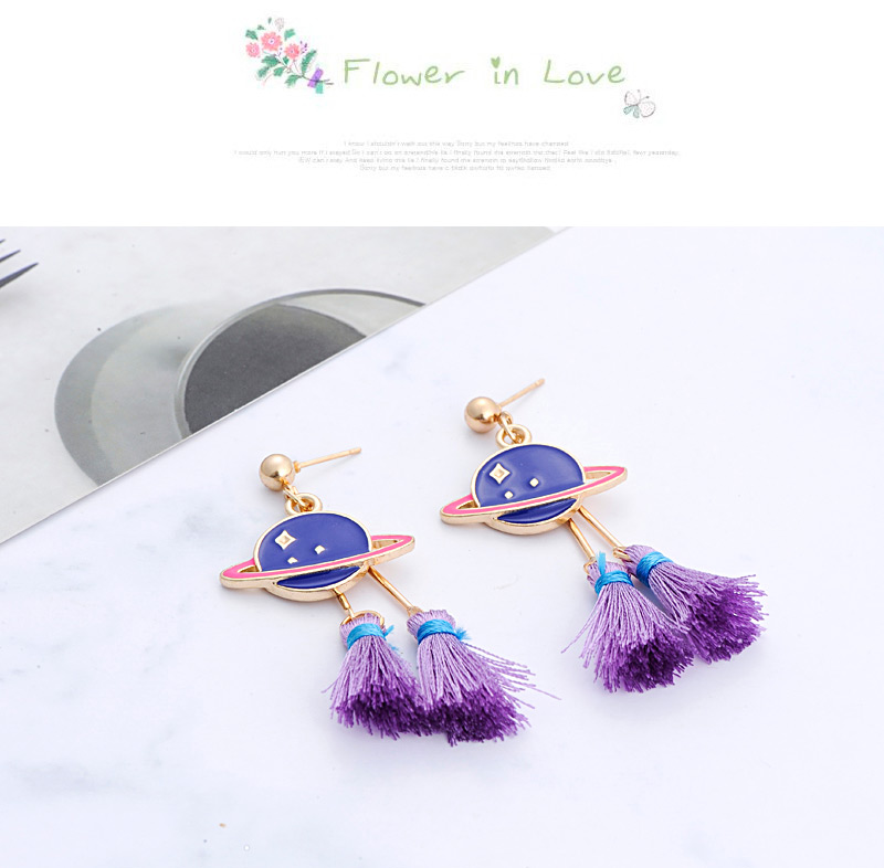 Fashion Purple Round Shape Decorated Tassel Earrings,Drop Earrings