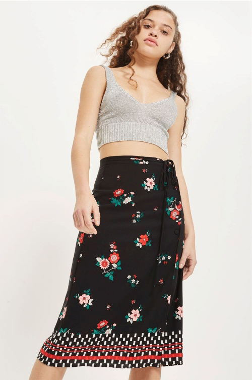 Fashion Black Flowers Pattern Decorated Simple Skirt,Skirts