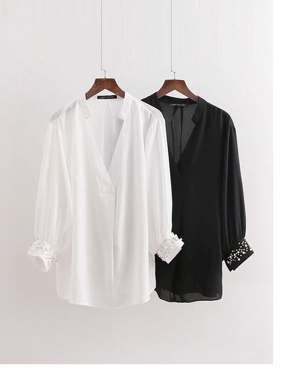 Fashion Black Pure Color Design V Neckline Blouse,Sunscreen Shirts