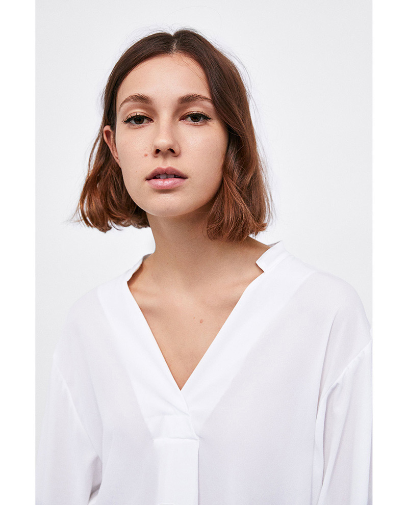 Fashion White Pure Color Design V Neckline Blouse,Sunscreen Shirts