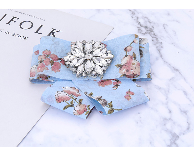 Fashion Blue Flowers Pattern Decorated Bowknot Brooch,Korean Brooches