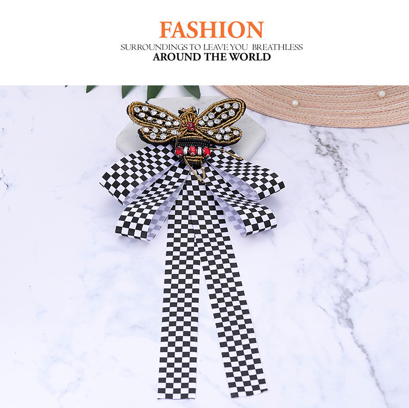 Fashion White+black Grid Pattern Decorated Bowknot Brooch,Korean Brooches