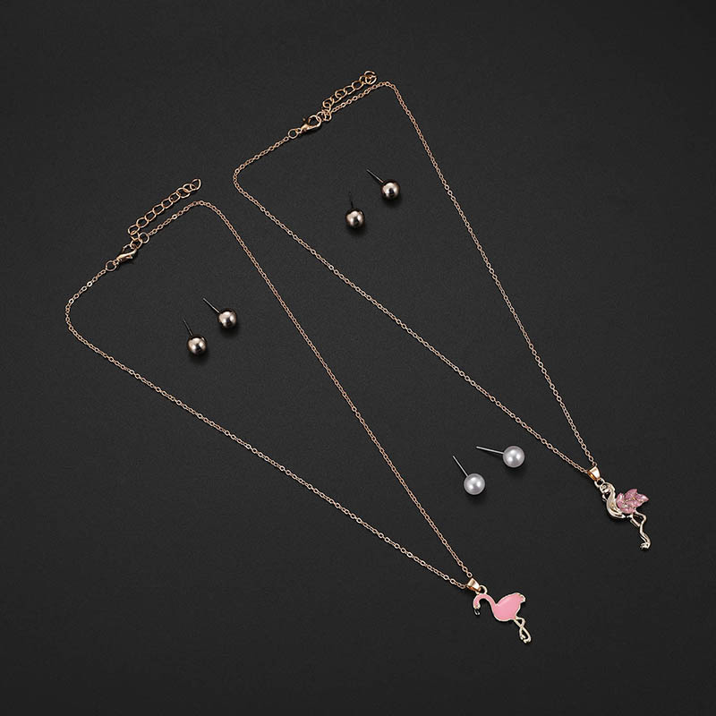 Fashion Gold Color Flamingo Pendant Decorated Jewelry Sets(5pcs),Jewelry Sets