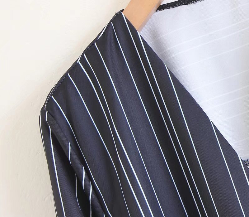 Fashion Navy Stripe Pattern Decorated Coat,Coat-Jacket