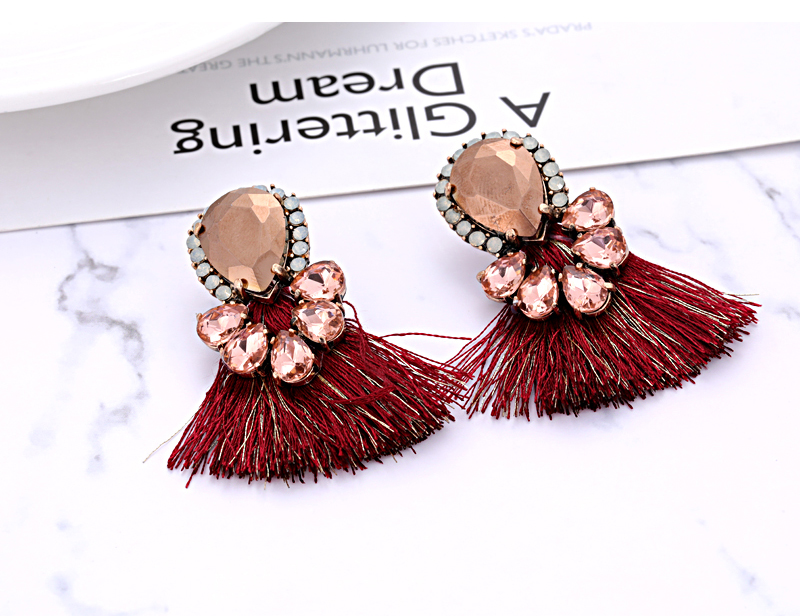 Fashion Claret Red Water Drop Shape Decorated Earrings,Stud Earrings