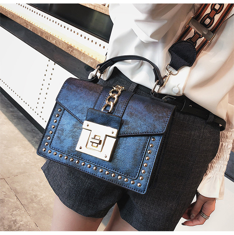 Fashion Blue Rivet Decorated Shoulder Bag,Messenger bags