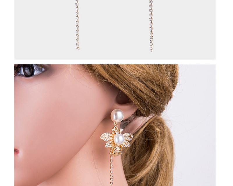 Fashion Gold Color Bee&pearls Decorated Long Tassel Earrings,Drop Earrings