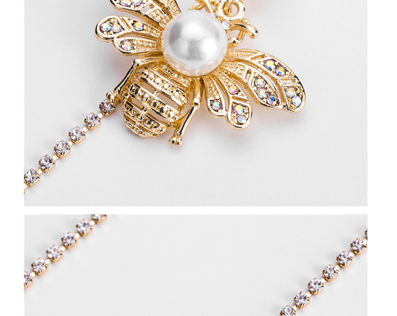 Fashion Gold Color Bee&pearls Decorated Long Tassel Earrings,Drop Earrings